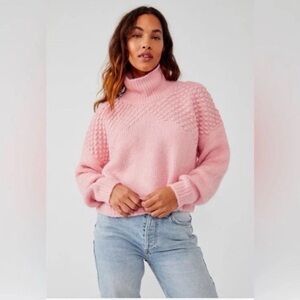 Free People Bradley Sweater Womens XL Bubblegum Pink Crop Boxy Boho